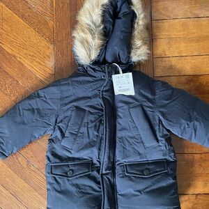 Zara Kids Baby Black Puffer Jacket with Faux Fur Trim NWT